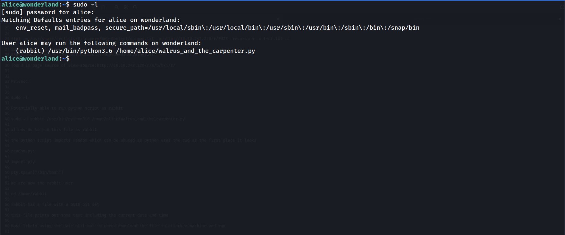 Output of the sudo -l command